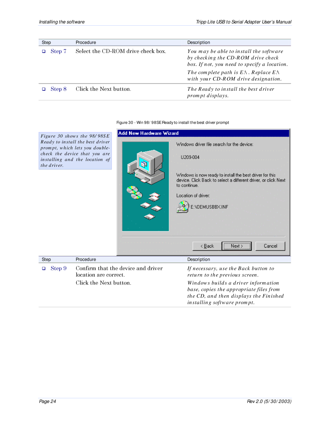 Tripp Lite U209-004 user manual You may be able to install the software, By checking the CD-ROM drive check 