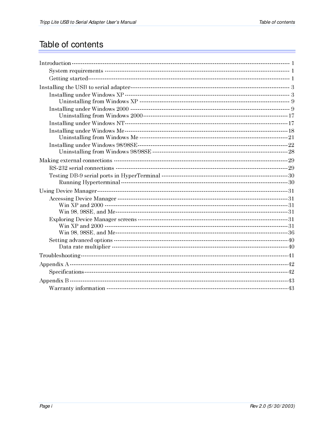 Tripp Lite U209-004 user manual Table of contents 