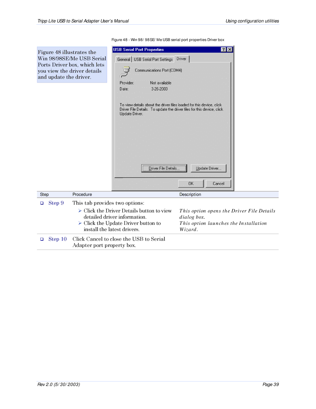 Tripp Lite U209-004 user manual Dialog box, This option launches the Installation, Wizard 