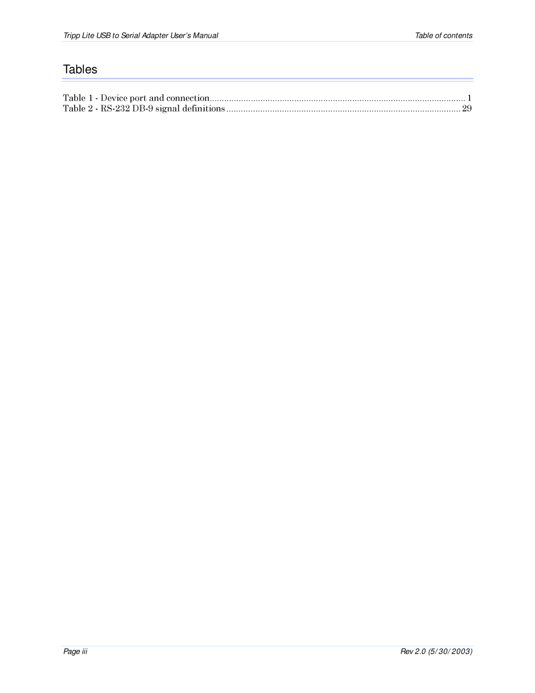 Tripp Lite U209-004 user manual Tables 