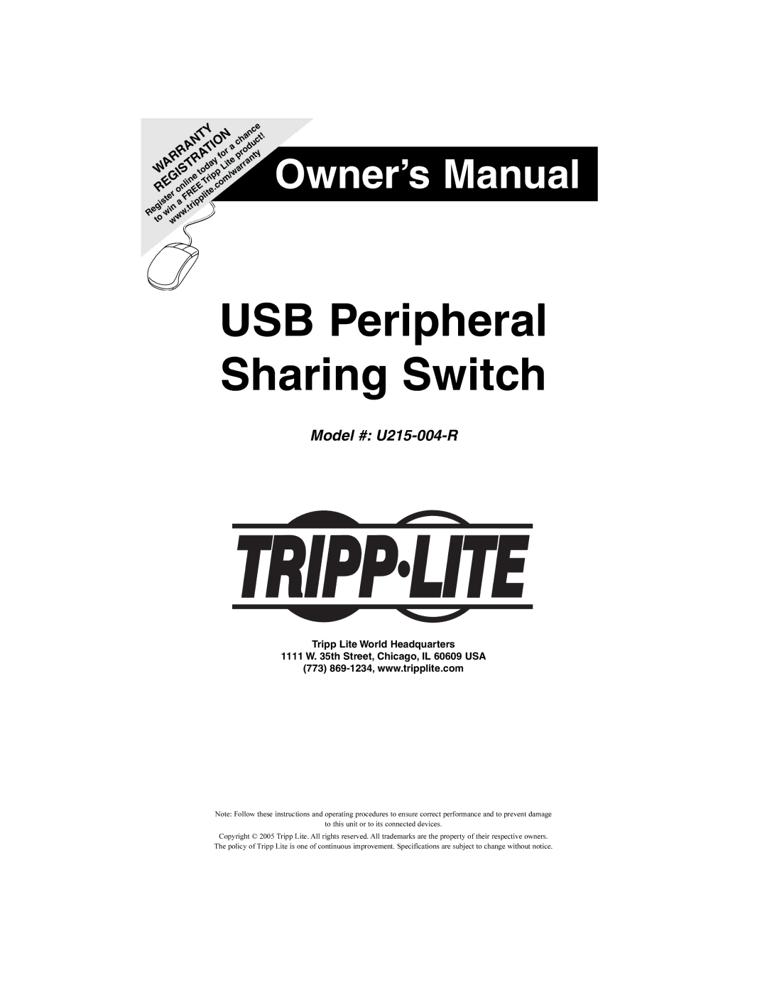 Tripp Lite owner manual Model # U215-004-R 