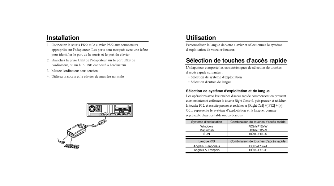 Tripp Lite U218-000-R user manual Utilisation, Sélection de système dexploitation et de langue 