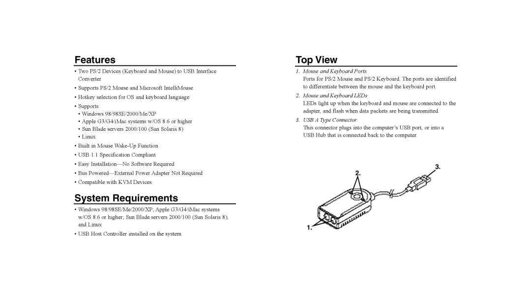 Tripp Lite U218-000-R user manual Features, System Requirements, Top View 