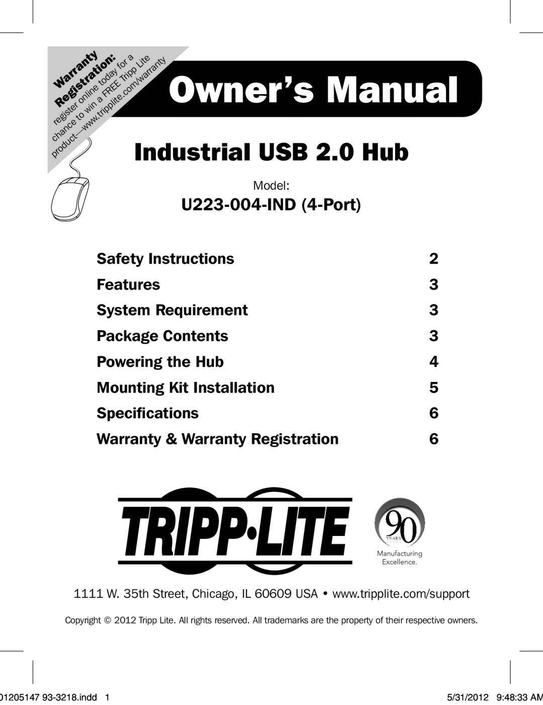 Tripp Lite U223-004-IND owner manual Warranty Registration online 