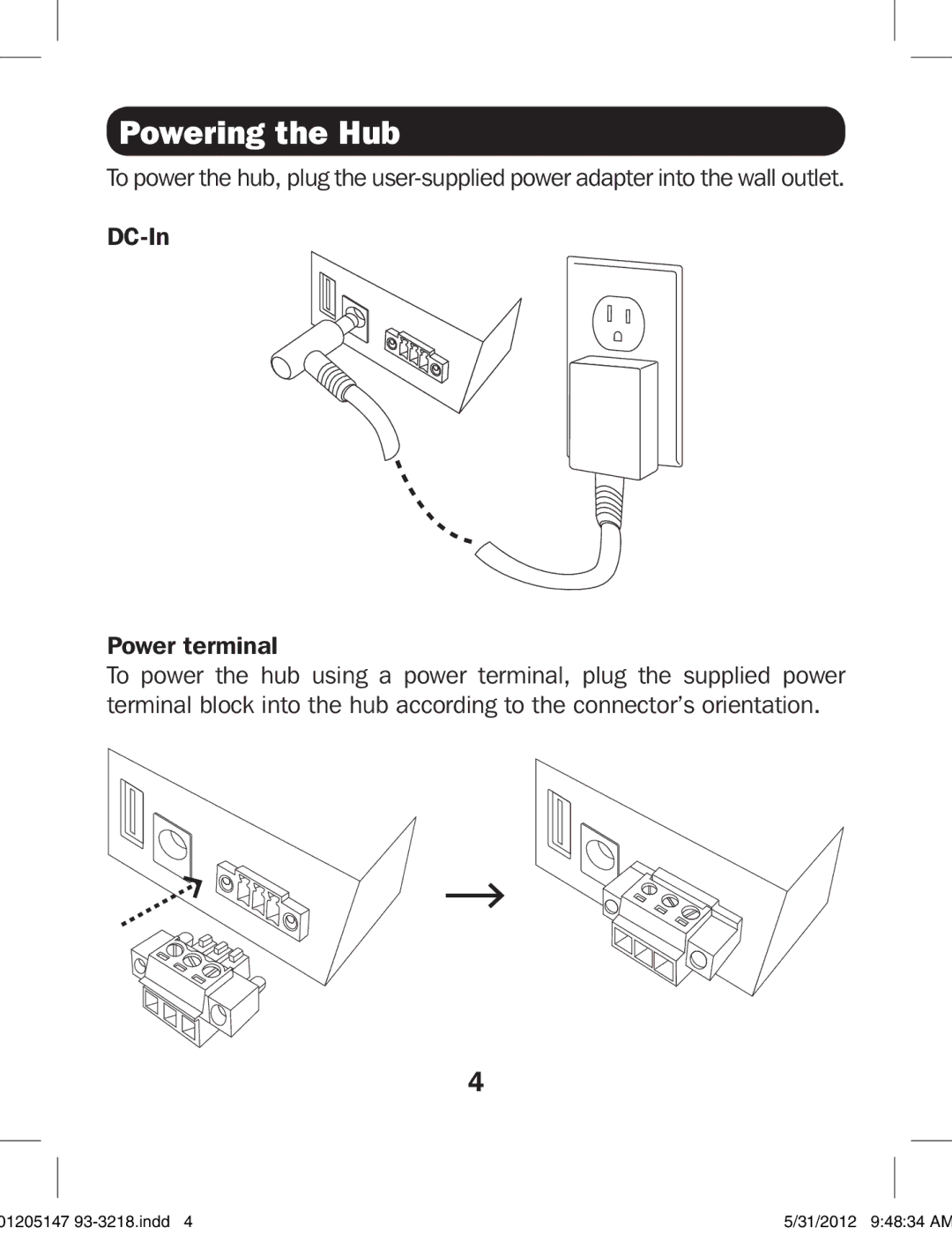 Tripp Lite U223-004-IND owner manual Powering the Hub 