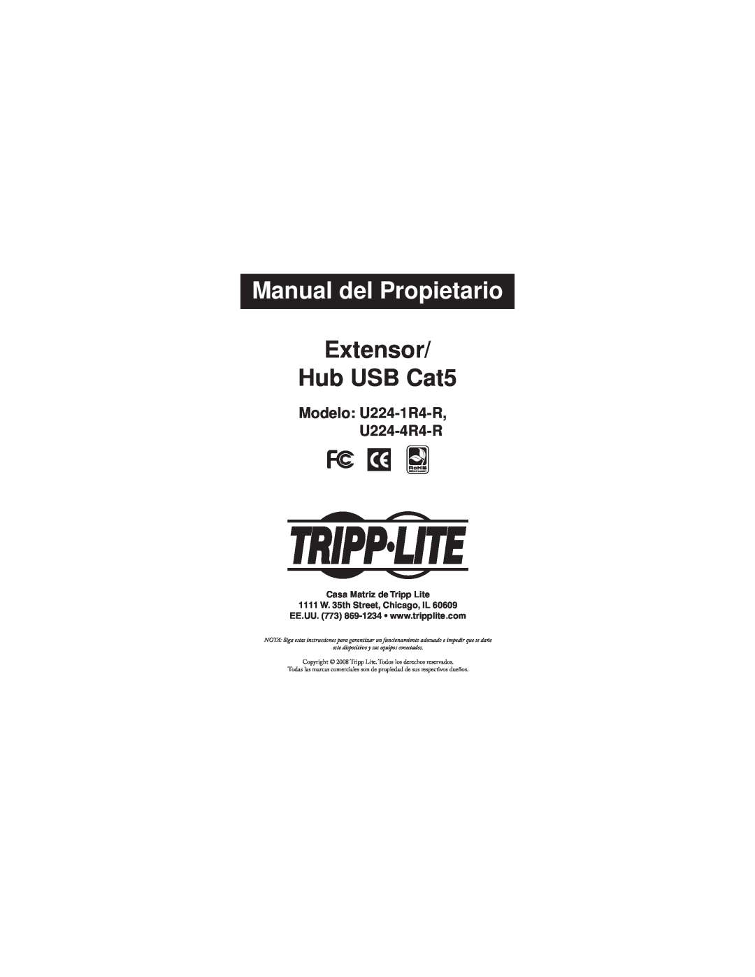 Tripp Lite owner manual Manual del Propietario, Extensor Hub USB Cat5, Modelo U224-1R4-R U224-4R4-R 