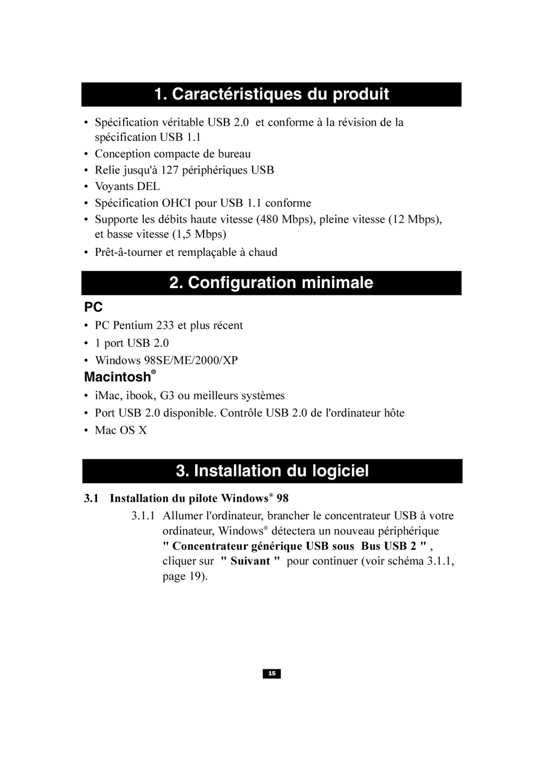 Tripp Lite U225-004-R owner manual Caractéristiques du produit, Configuration minimale, Installation du logiciel 