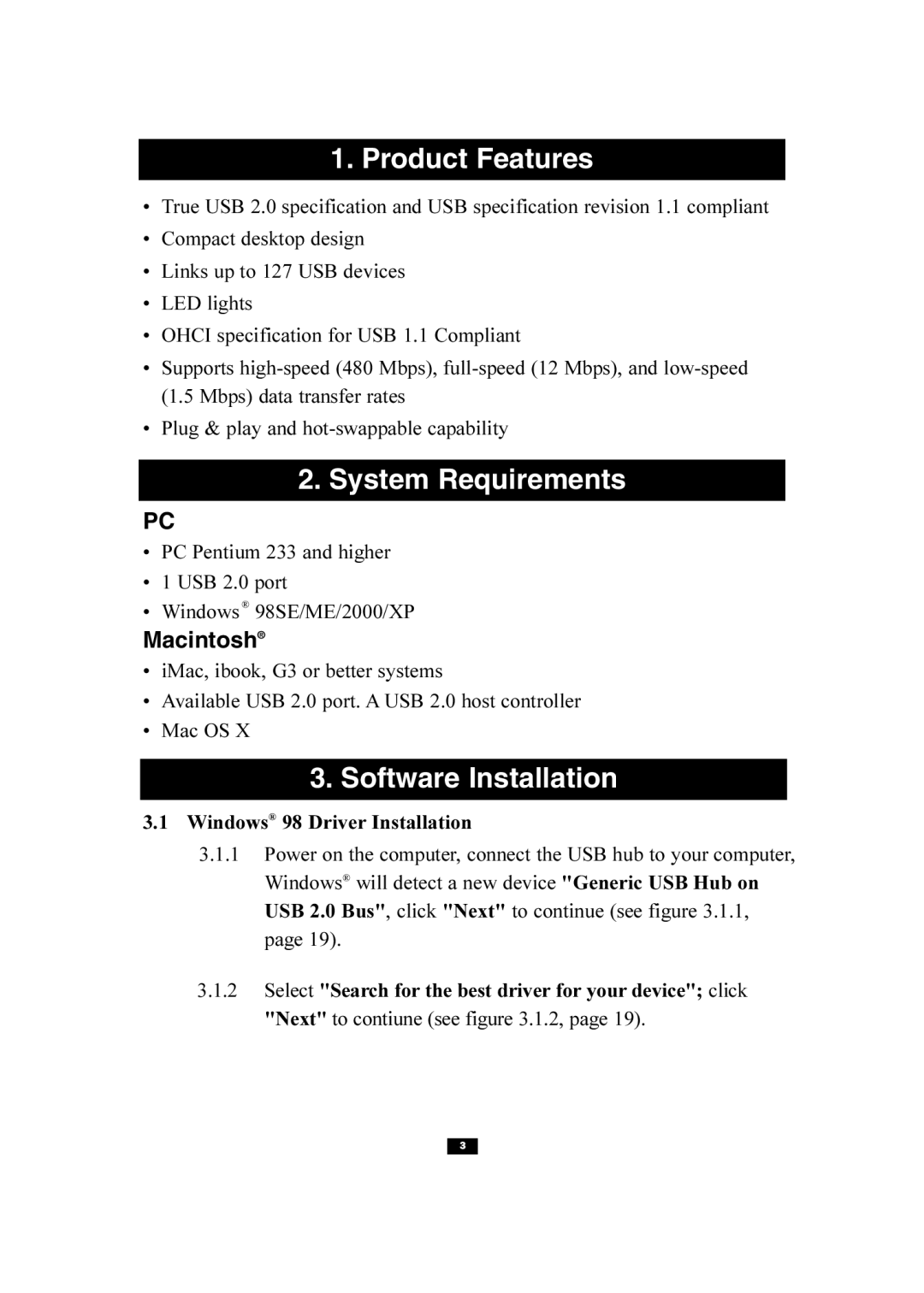 Tripp Lite U225-004-R owner manual Product Features, System Requirements, Software Installation, Macintosh 