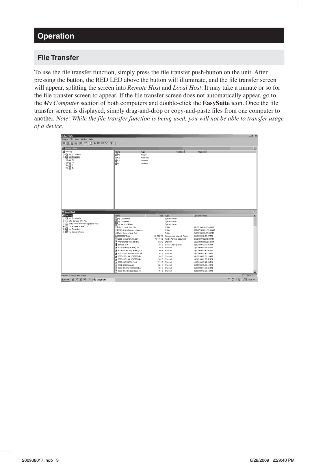 Tripp Lite U230-204-R warranty Operation, File Transfer 