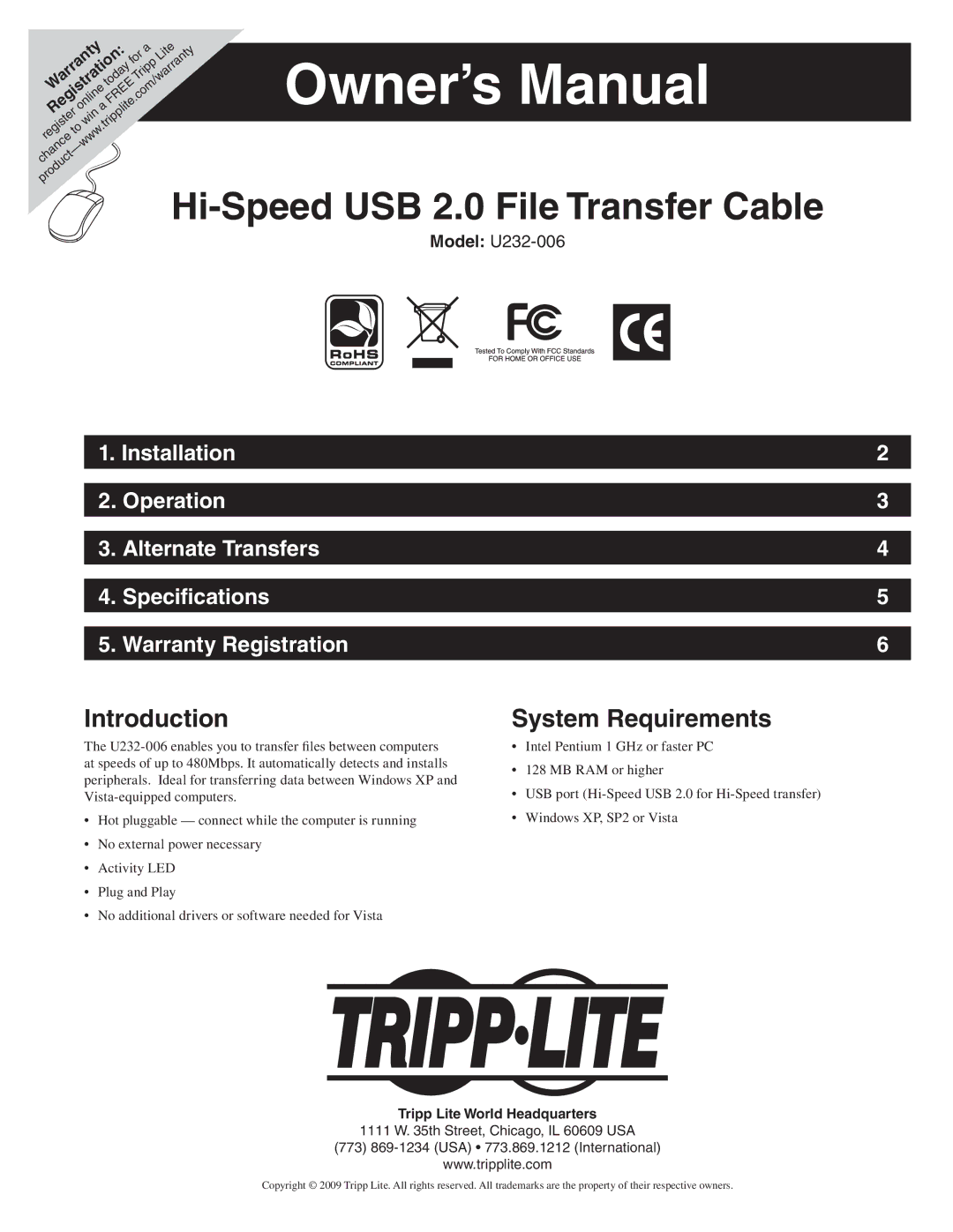 Tripp Lite U232-006 owner manual Introduction 