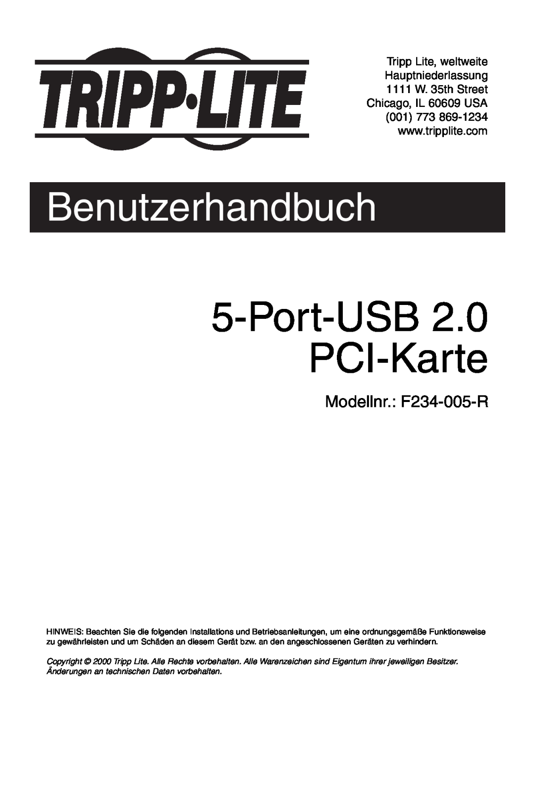 Tripp Lite U234-005-R user manual Port-USB 2.0 PCI-Karte, Benutzerhandbuch 