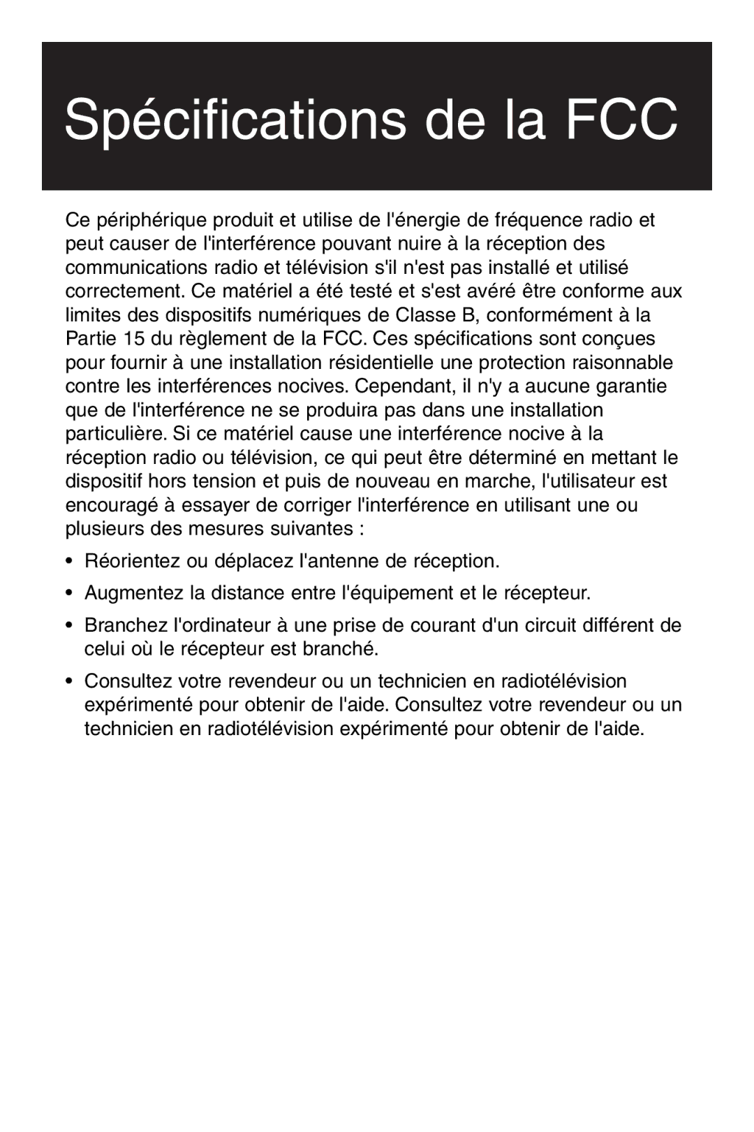 Tripp Lite U234-005-R user manual Spécifications de la FCC 