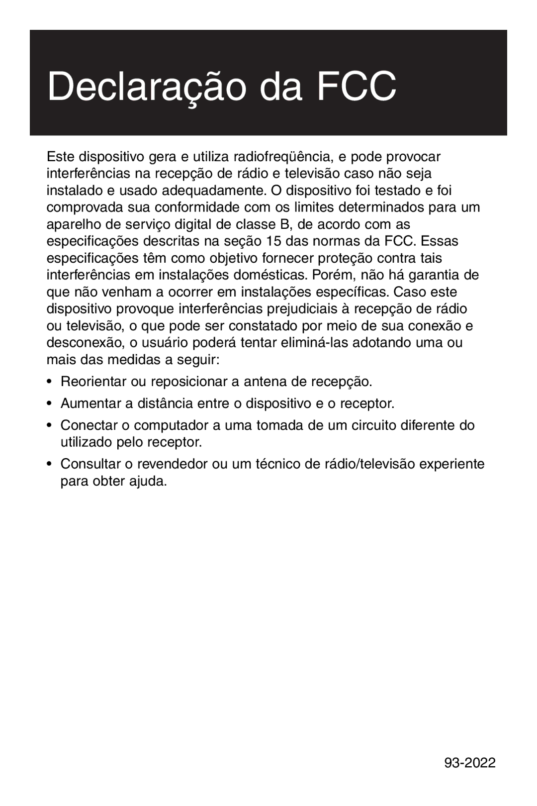 Tripp Lite U234-005-R user manual Declaração da FCC 