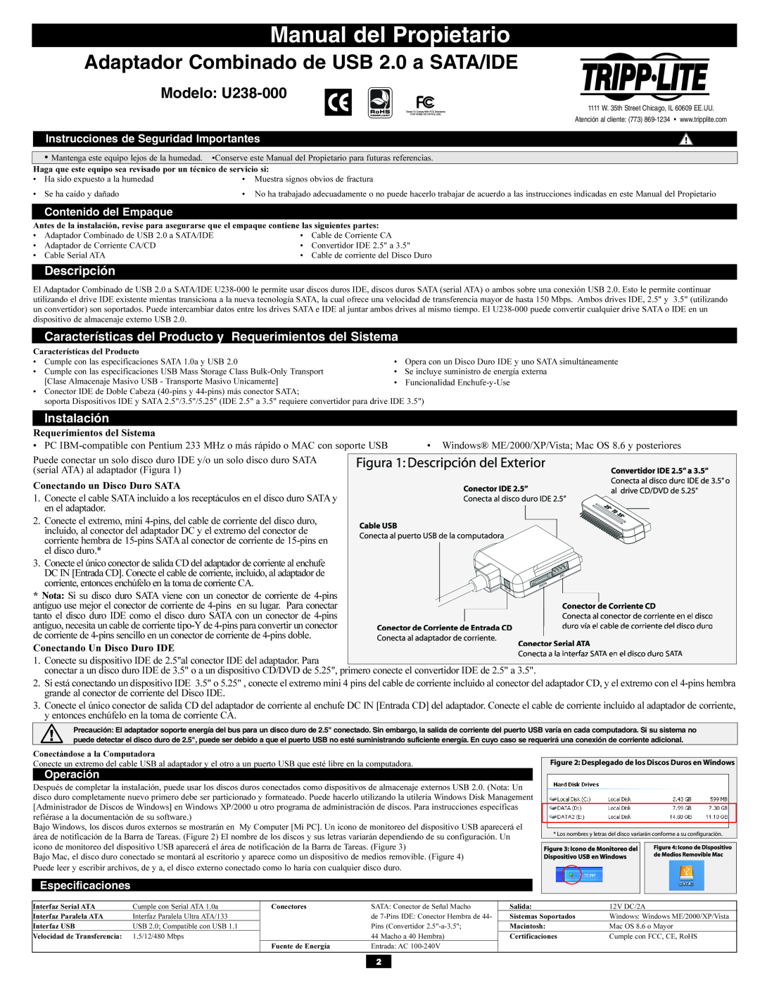 Tripp Lite Manual del Propietario, Modelo U238-000, Descripción, Instalación, Instrucciones de Seguridad Importantes 