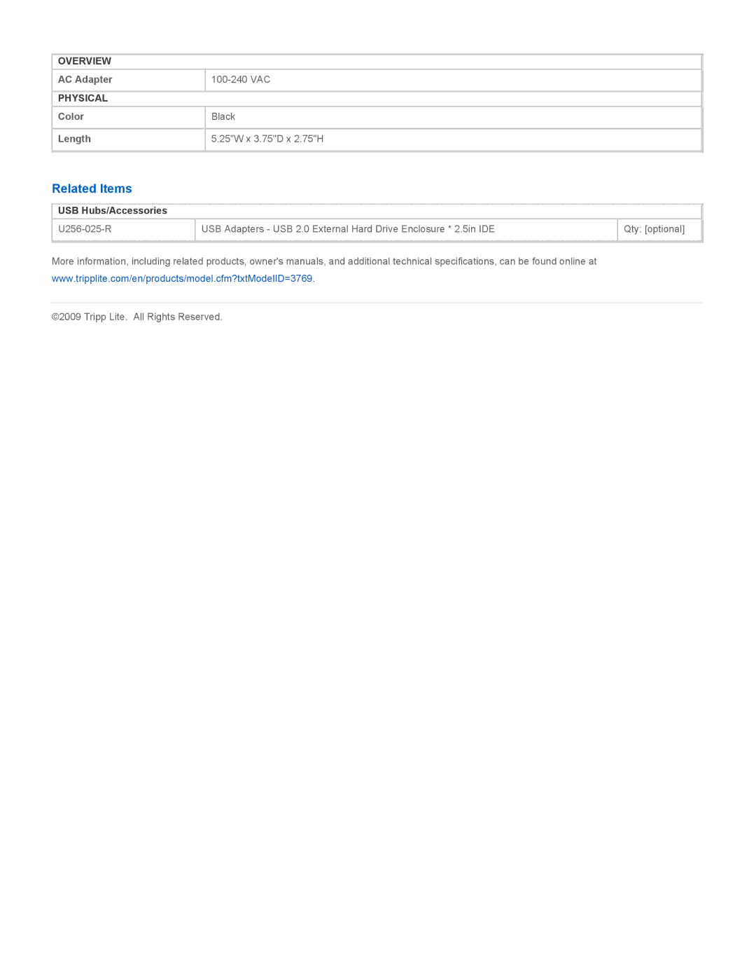 Tripp Lite U239-000-R specifications Related Items, USB Hubs/Accessories 