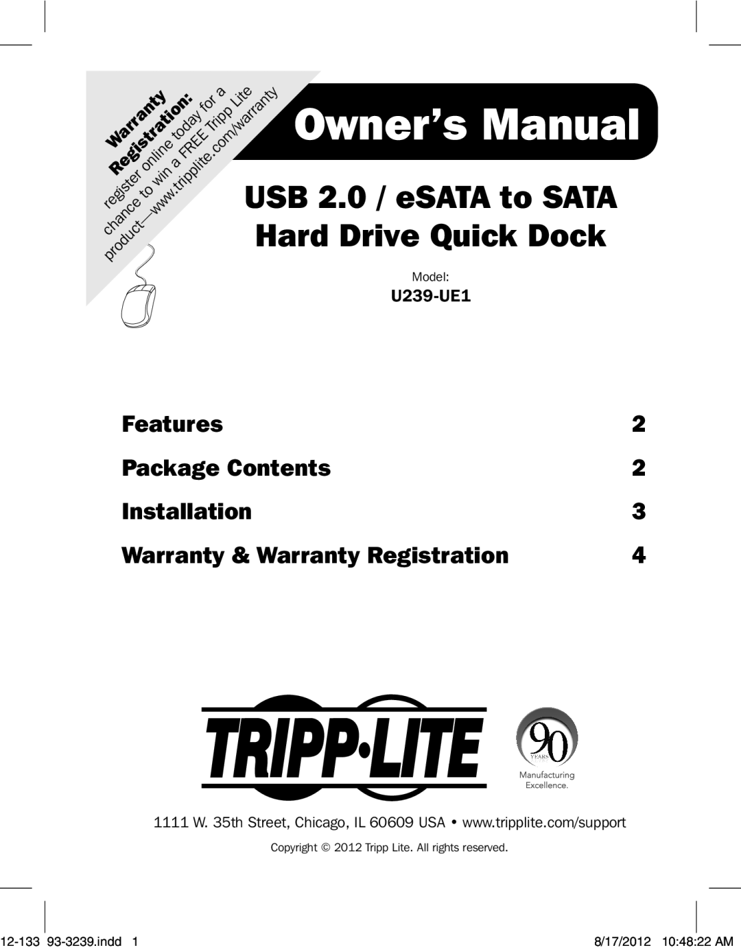 Tripp Lite U239-UE1 owner manual Hard Drive Quick Dock 