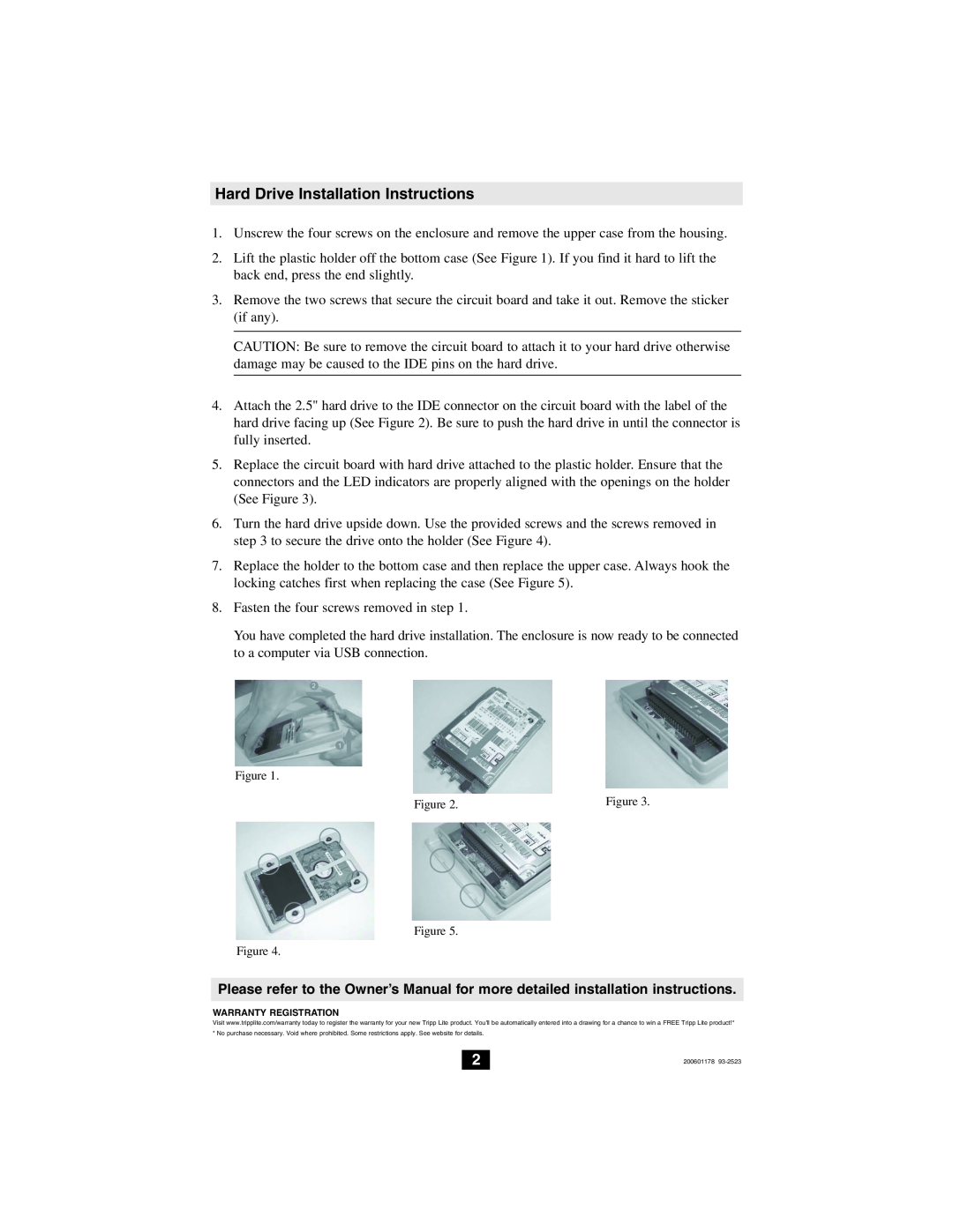 Tripp Lite U256-025-R warranty Hard Drive Installation Instructions 