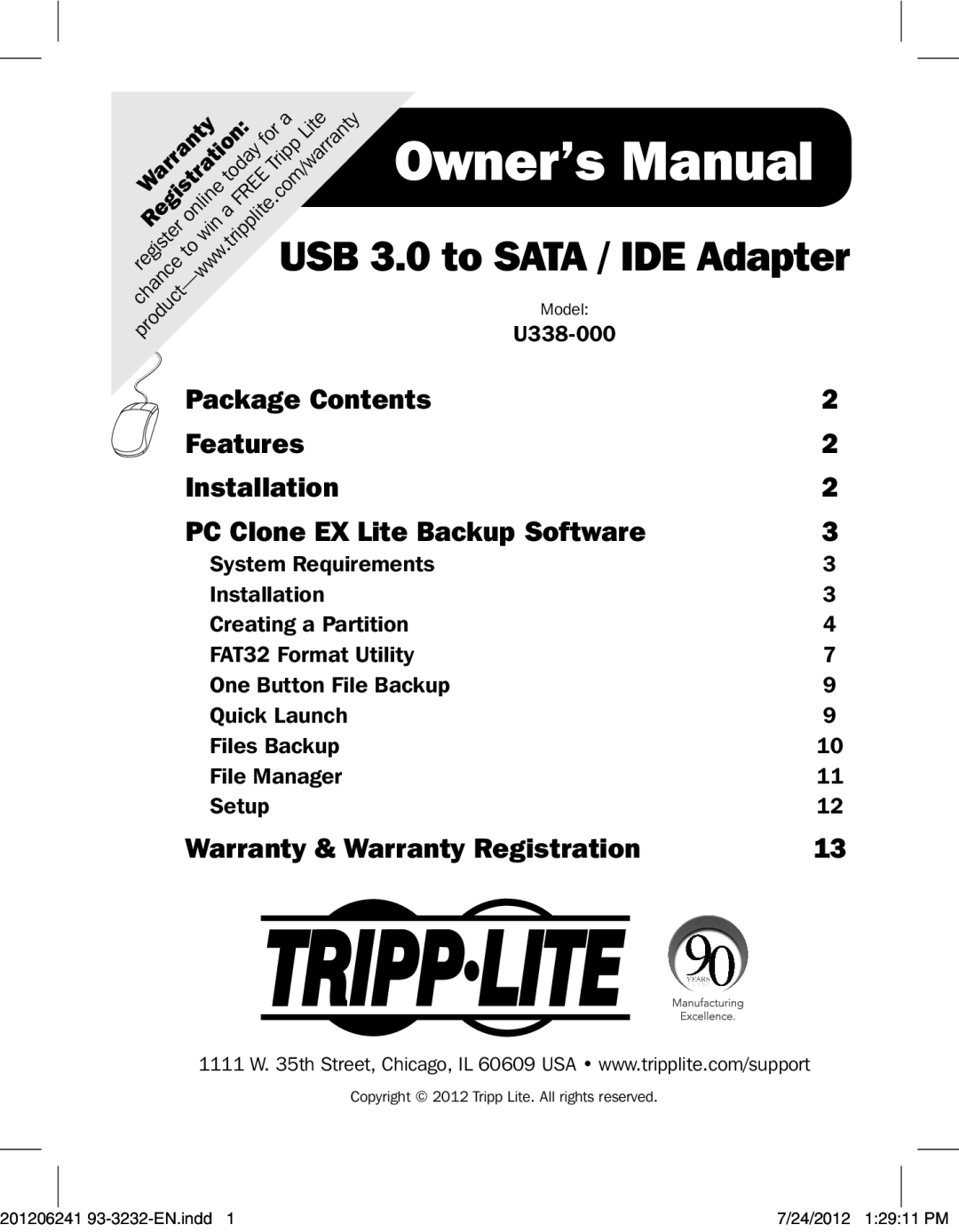 Tripp Lite U338-000 owner manual Warranty & Warranty Registration 