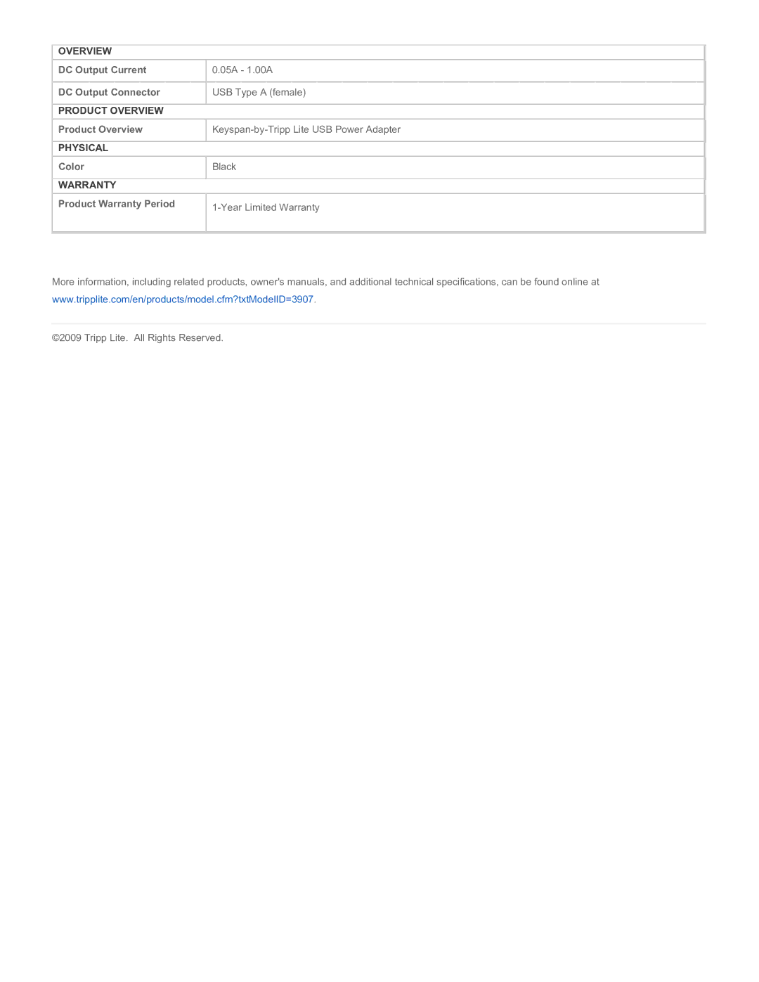 Tripp Lite UAC-1B specifications Overview 