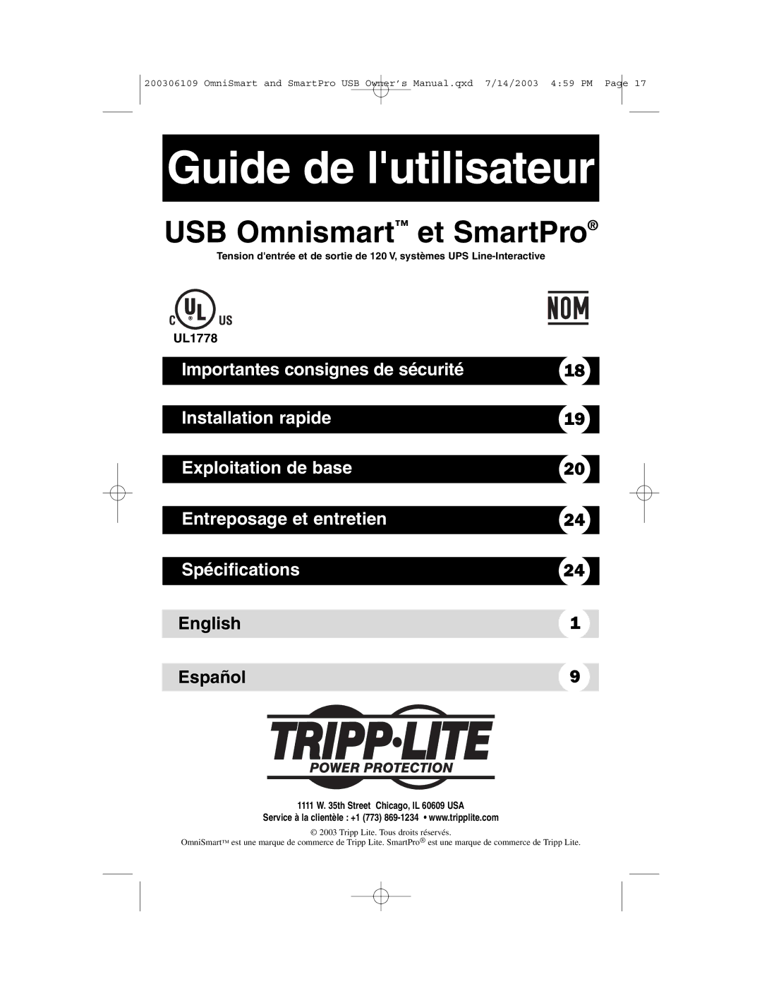 Tripp Lite UL1778 owner manual Guide de lutilisateur 