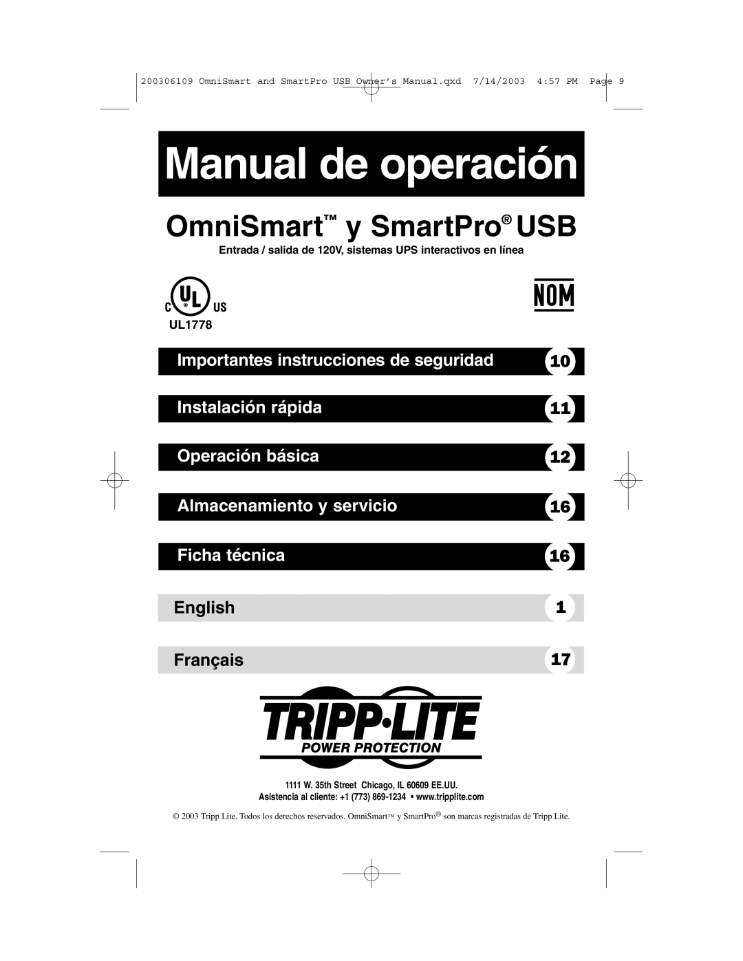 Tripp Lite UL1778 owner manual Manual de operación 