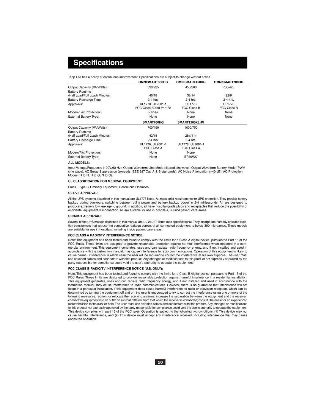 Tripp Lite UL2601-1 owner manual UL Classification for Medical Equipment 