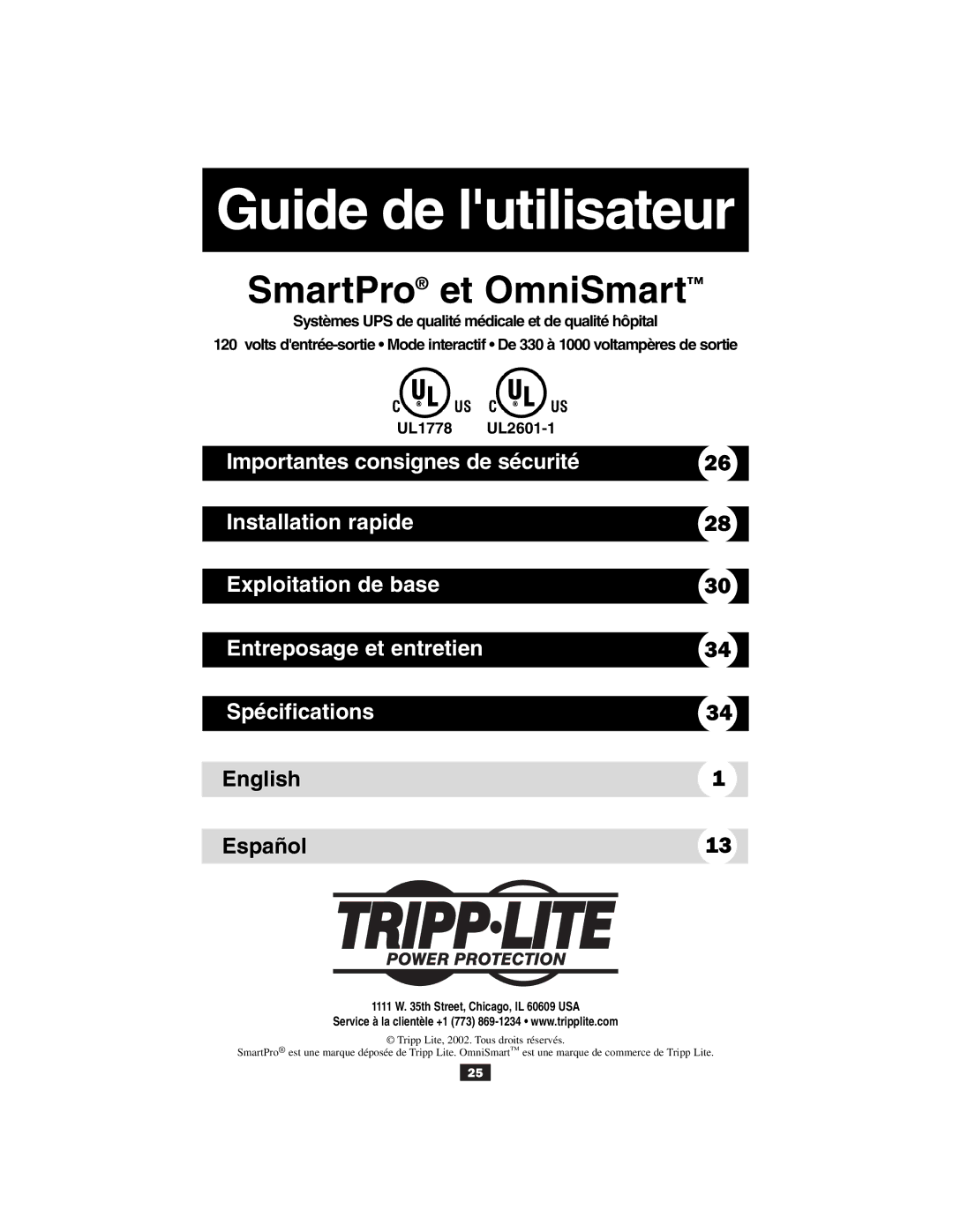 Tripp Lite UL2601-1 owner manual Guide de lutilisateur 