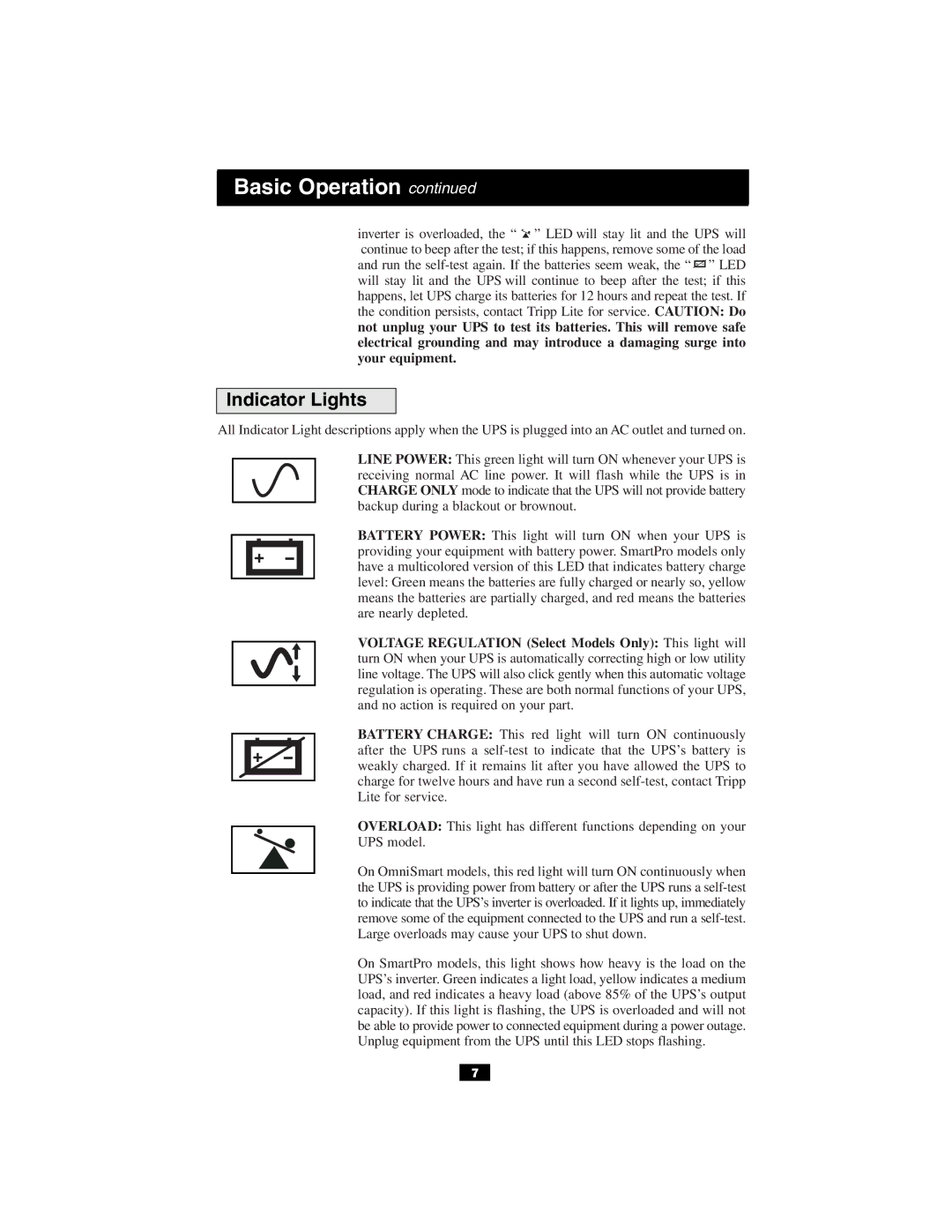 Tripp Lite UL2601-1 owner manual Indicator Lights 