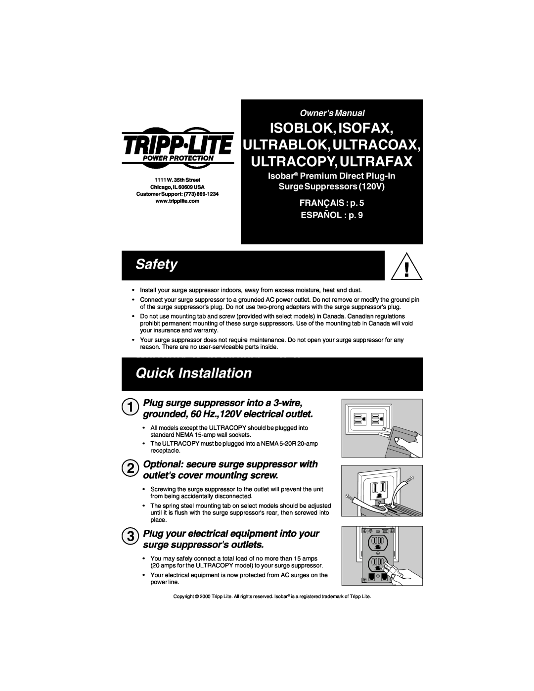 Tripp Lite ULTRAFAX owner manual Isoblok, Isofax, Ultrablok,Ultracoax, Safety, Quick Installation, Ultracopy, Ultrafax 