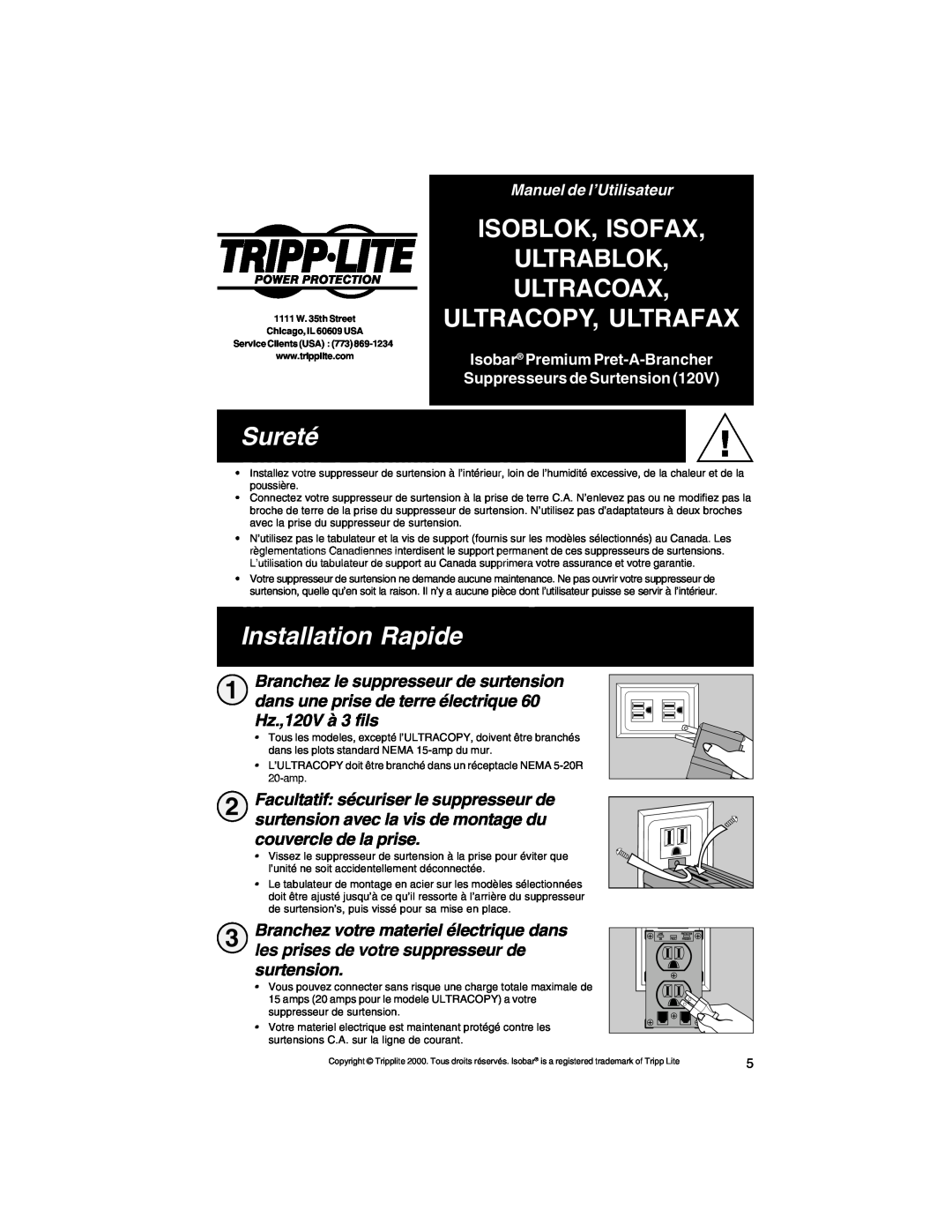 Tripp Lite ULTRABLOK Isoblok, Isofax Ultrablok Ultracoax Ultracopy, Ultrafax, Sureté, Installation Rapide, surtension 