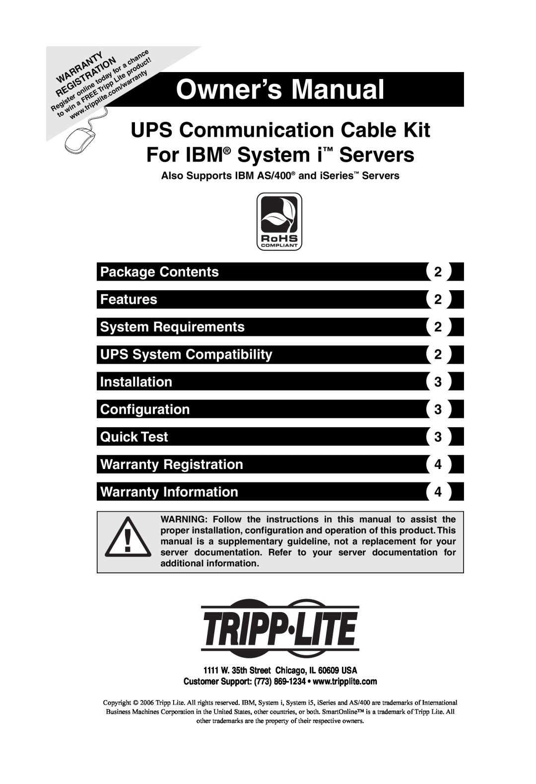 Tripp Lite UPS Communication Cable Kit owner manual Package Contents, Features, System Requirements, Installation 