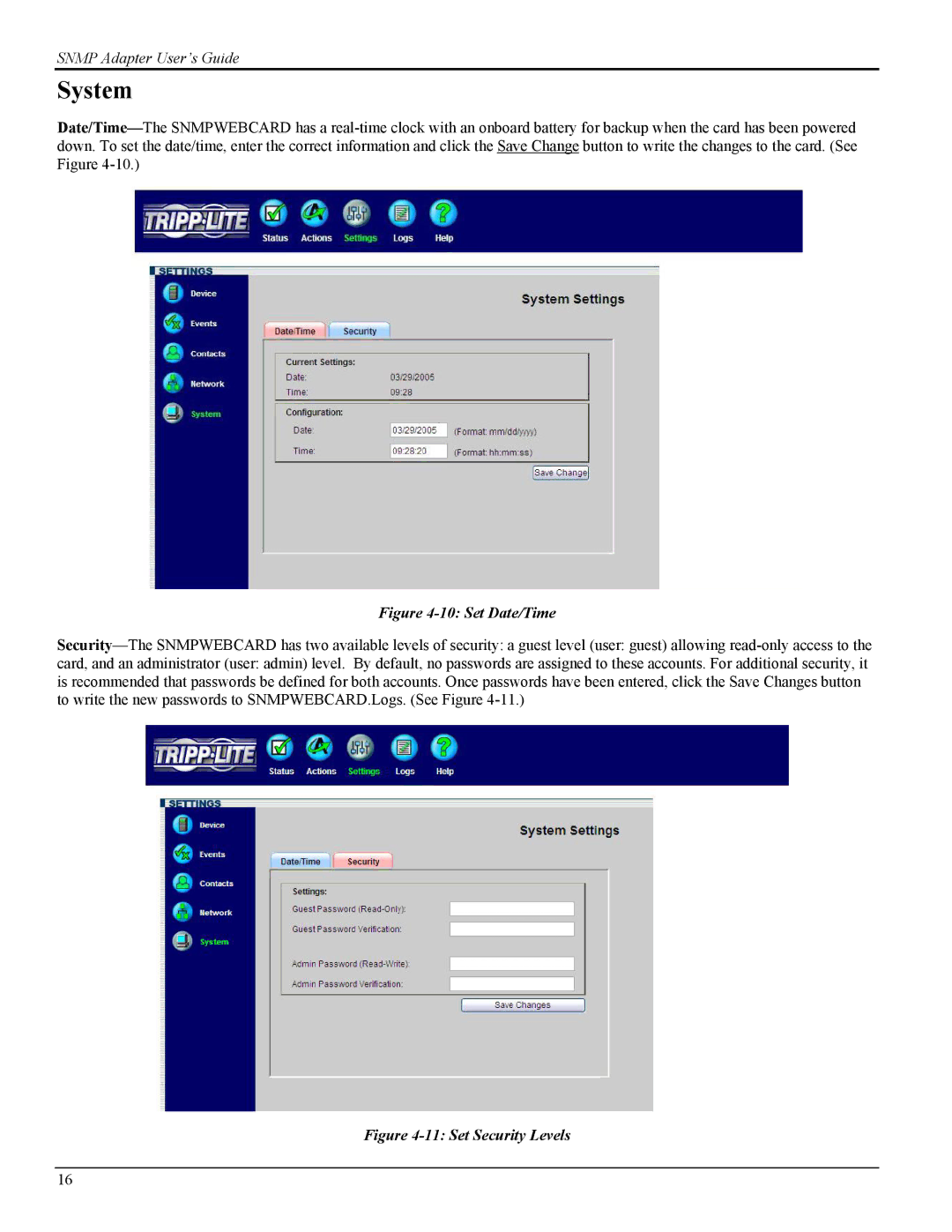 Tripp Lite UPS SNMPWEBCARD instruction manual System, Set Date/Time 