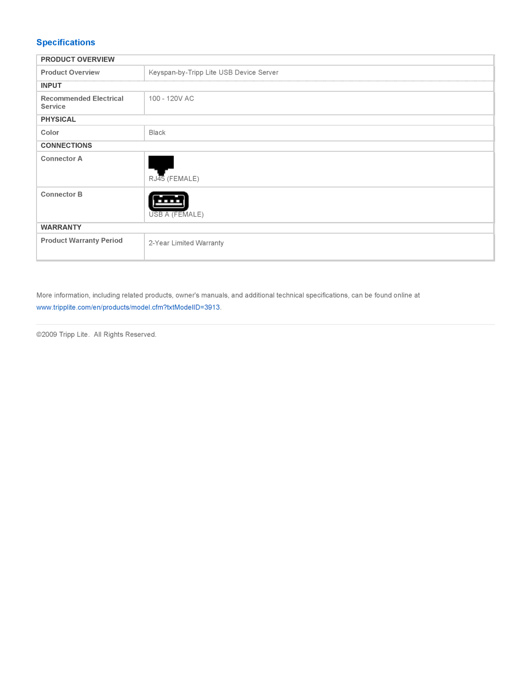 Tripp Lite US-4A quick start Specifications 