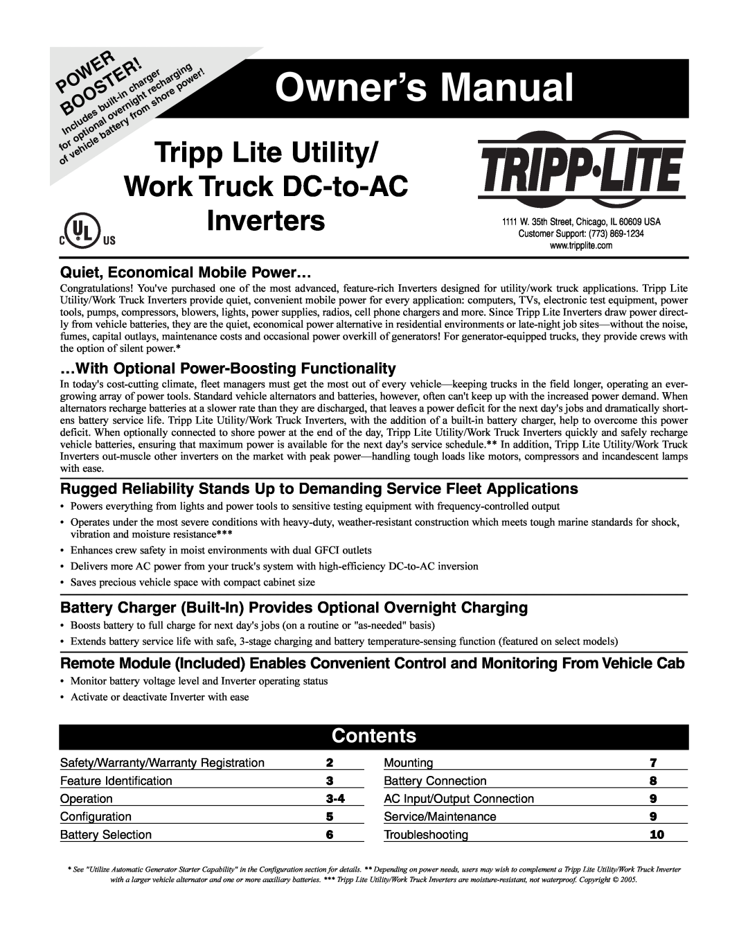 Tripp Lite UT Series owner manual Contents, Quiet, Economical Mobile Power…, …With Optional Power-Boosting Functionality 
