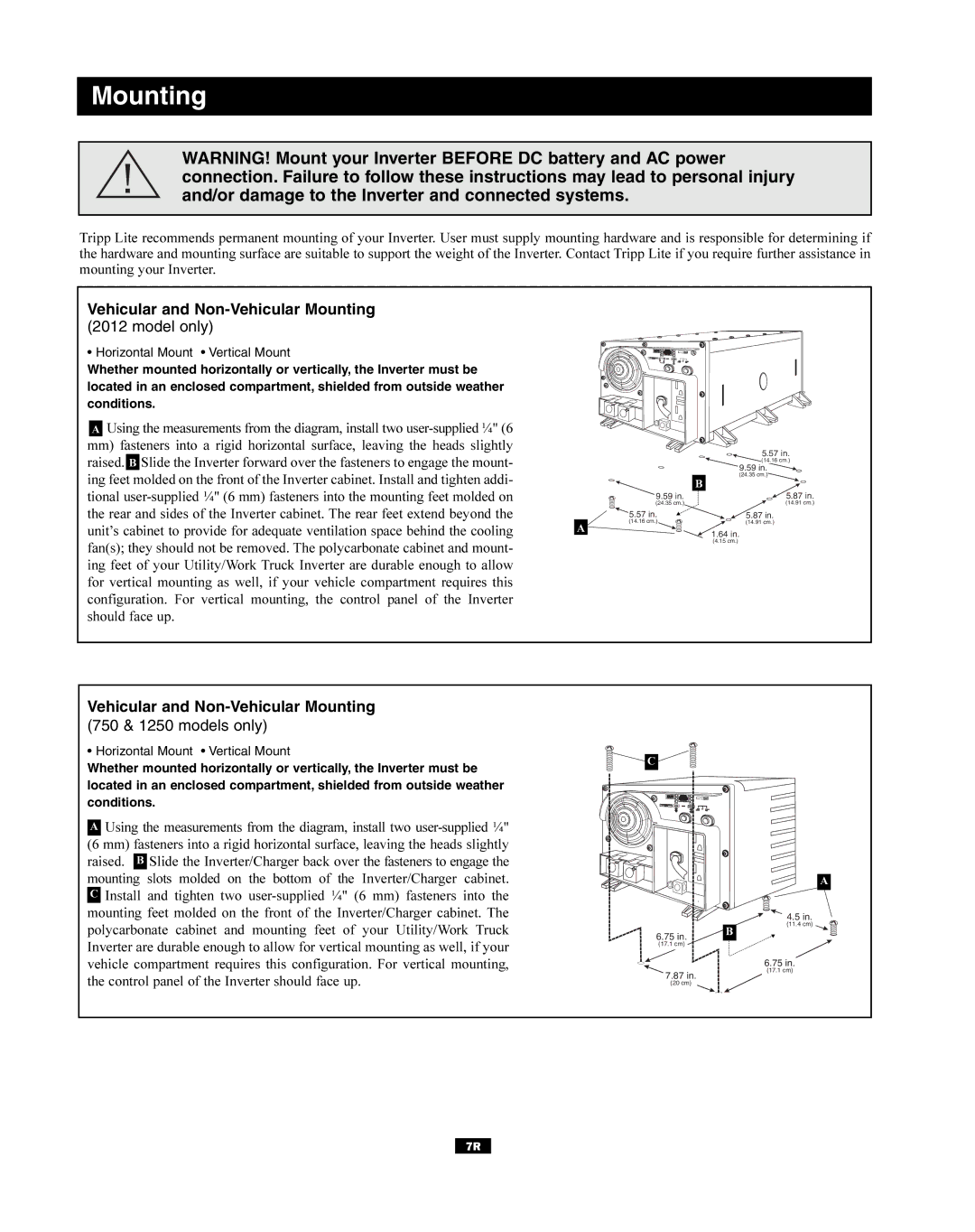 Tripp Lite UT Series owner manual Vehicular and Non-Vehicular Mounting 