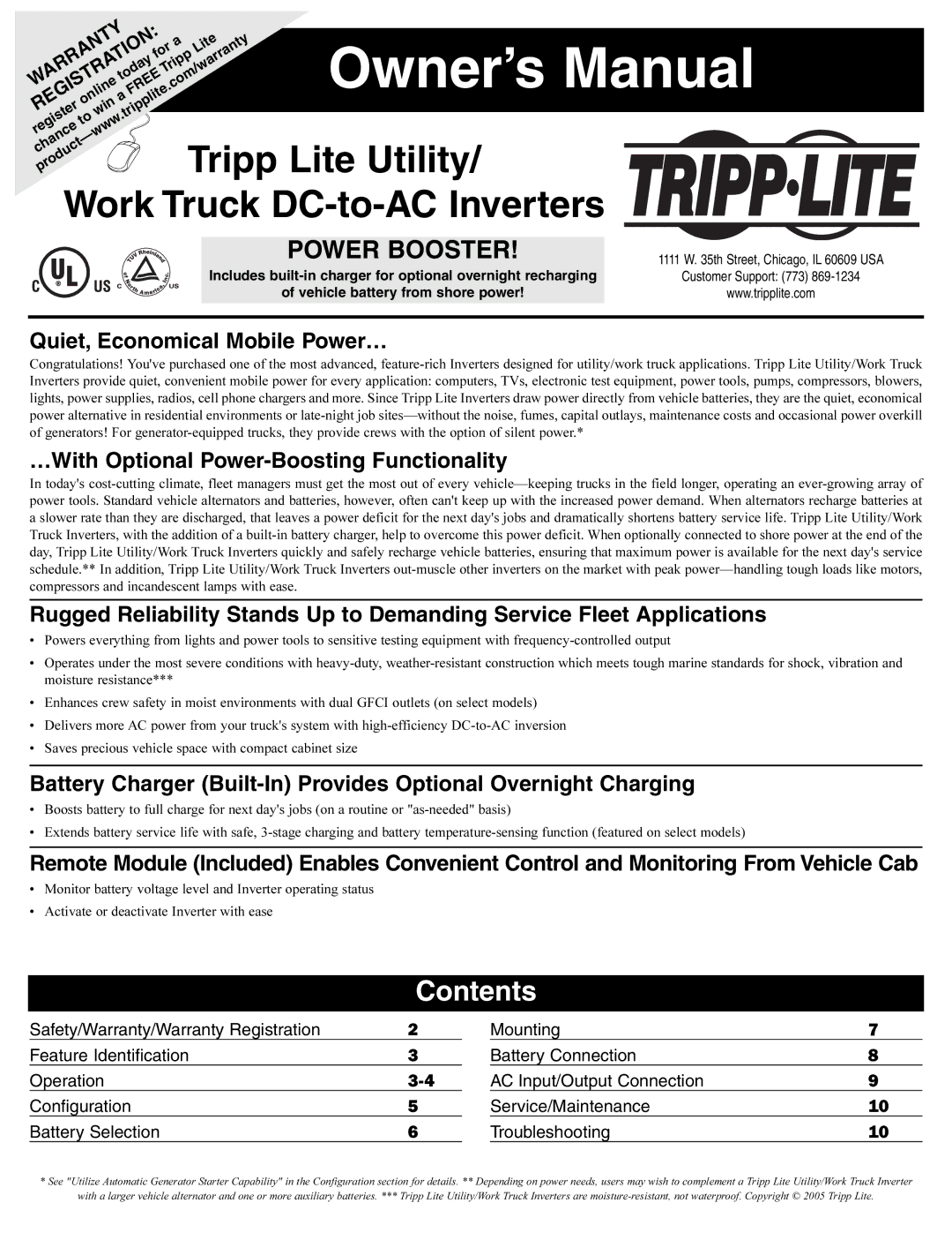 Tripp Lite Utility/ Work Truck DC-to-AC Inverters owner manual Contents 