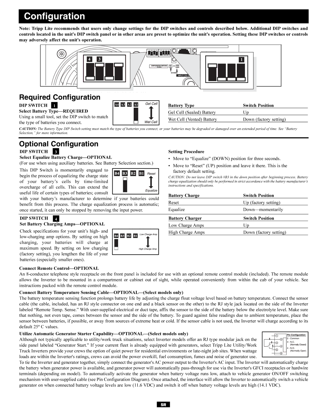 Tripp Lite Utility/ Work Truck DC-to-AC Inverters owner manual Required Configuration, Optional Configuration 