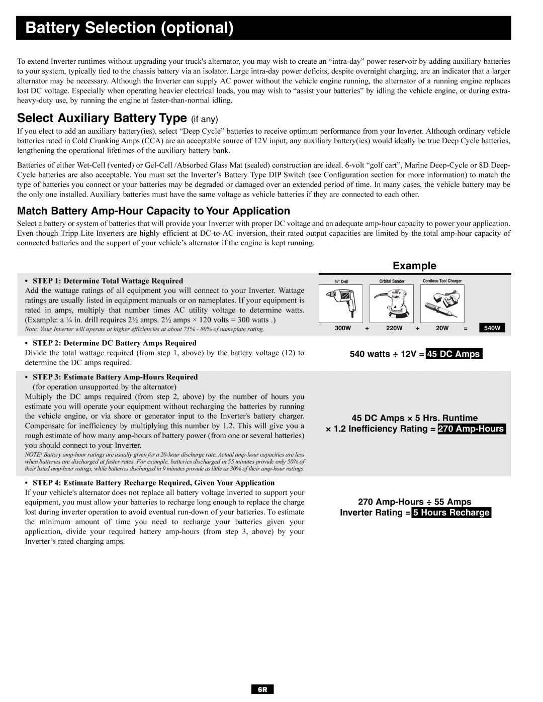 Tripp Lite Utility/ Work Truck DC-to-AC Inverters Battery Selection optional, Select Auxiliary Battery Type if any 