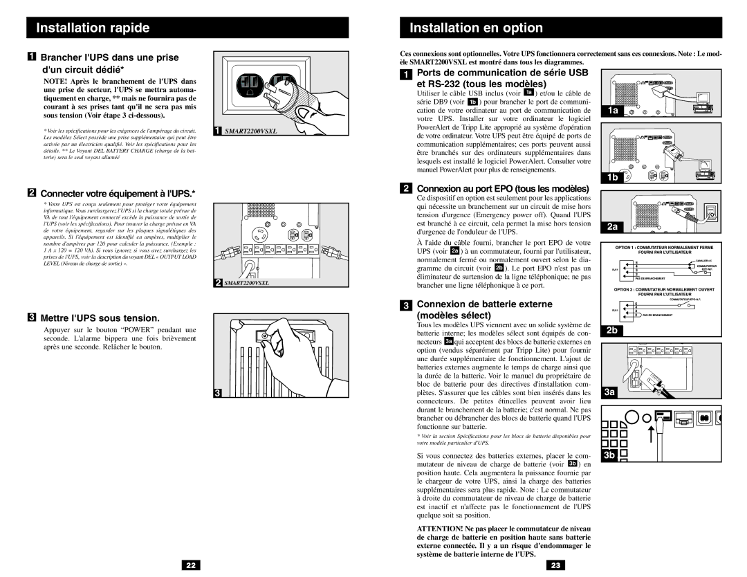 Tripp Lite VS owner manual Installation rapide Installation en option 