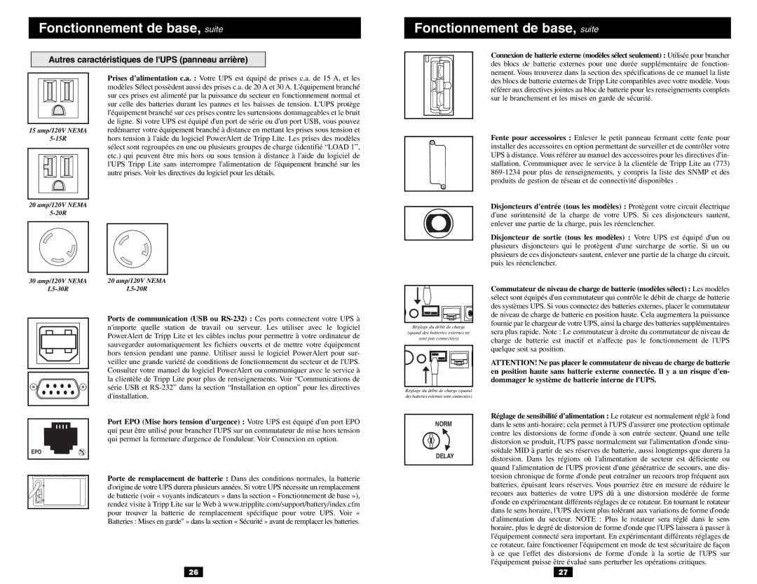 Tripp Lite VS owner manual Autres caractéristiques de lUPS panneau arrière 