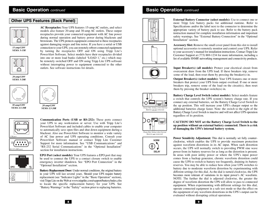 Tripp Lite VS owner manual Other UPS Features Back Panel 