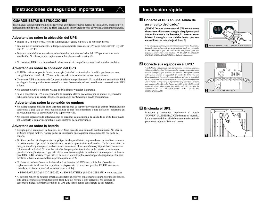 Tripp Lite VS owner manual Instrucciones de seguridad importantes Instalación rápida 