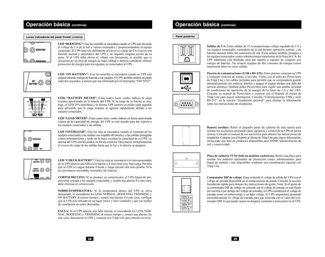 Tripp Lite SLT, SmartPro XL owner manual Operación básica continúa 