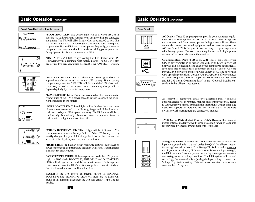 Tripp Lite SLT, SmartPro XL owner manual Front Panel Indicator Lights, Rear Panel 