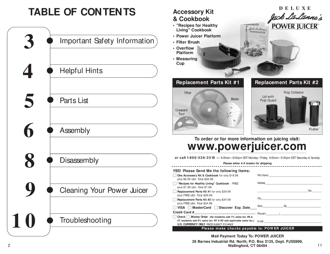 TriStar SSMT1000 manual Table of Contents 