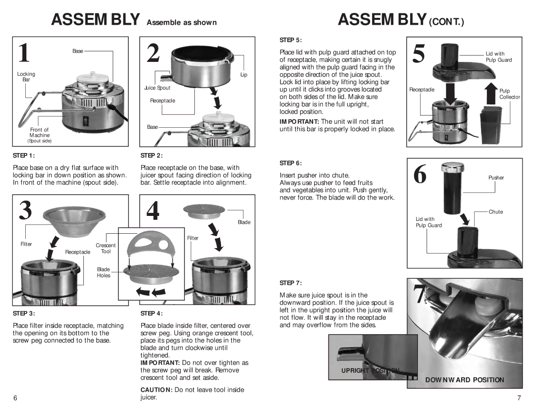 TriStar SSMT1000 manual Assemblycont 