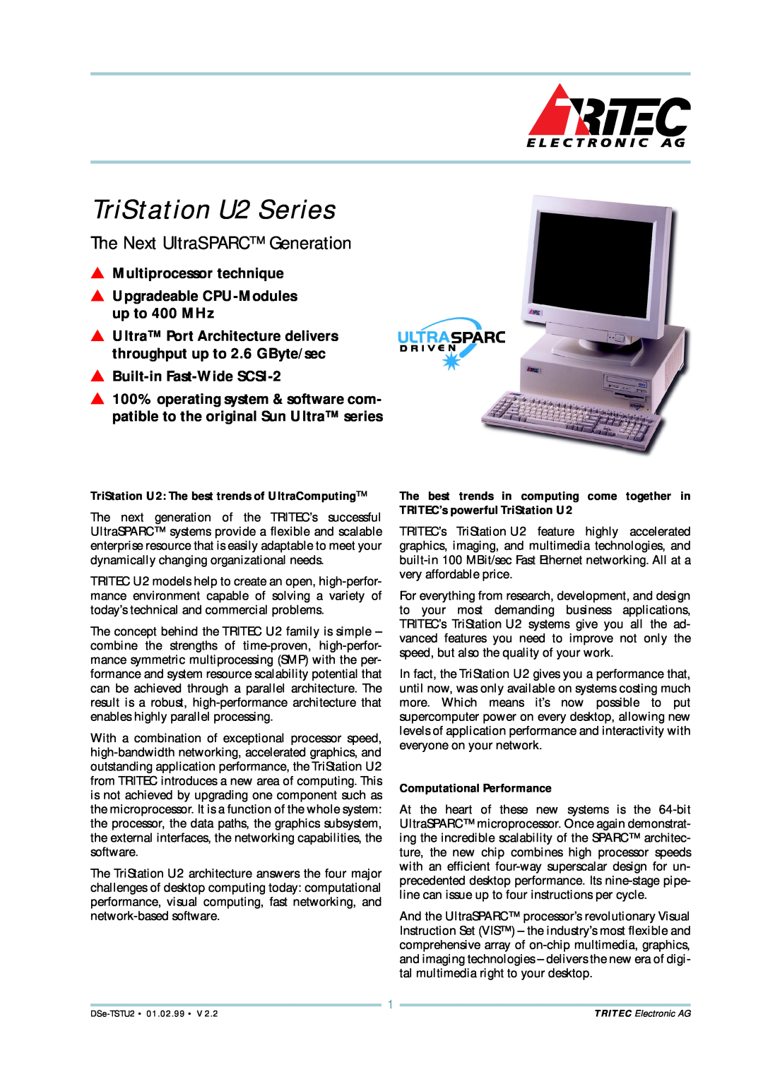 Tritec Industrial AGDSE-TSTU2 manual TriStation U2 The best trends of UltraComputing, Computational Performance 