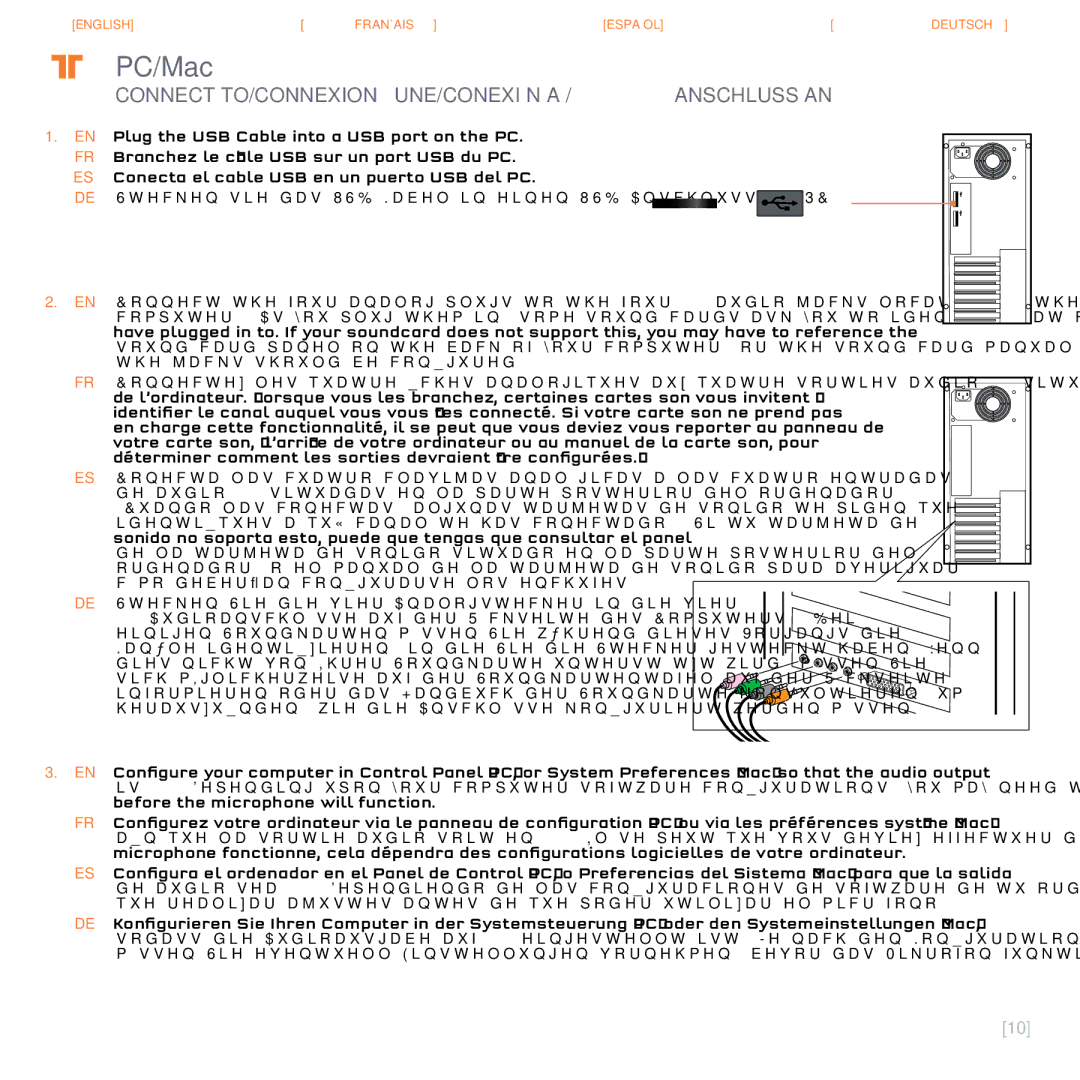 Tritton Technologies R03N763NR, Gaming Headset manual Pc/Mac, Connect To/Connexion à une/Conexión a /Anschluss an 