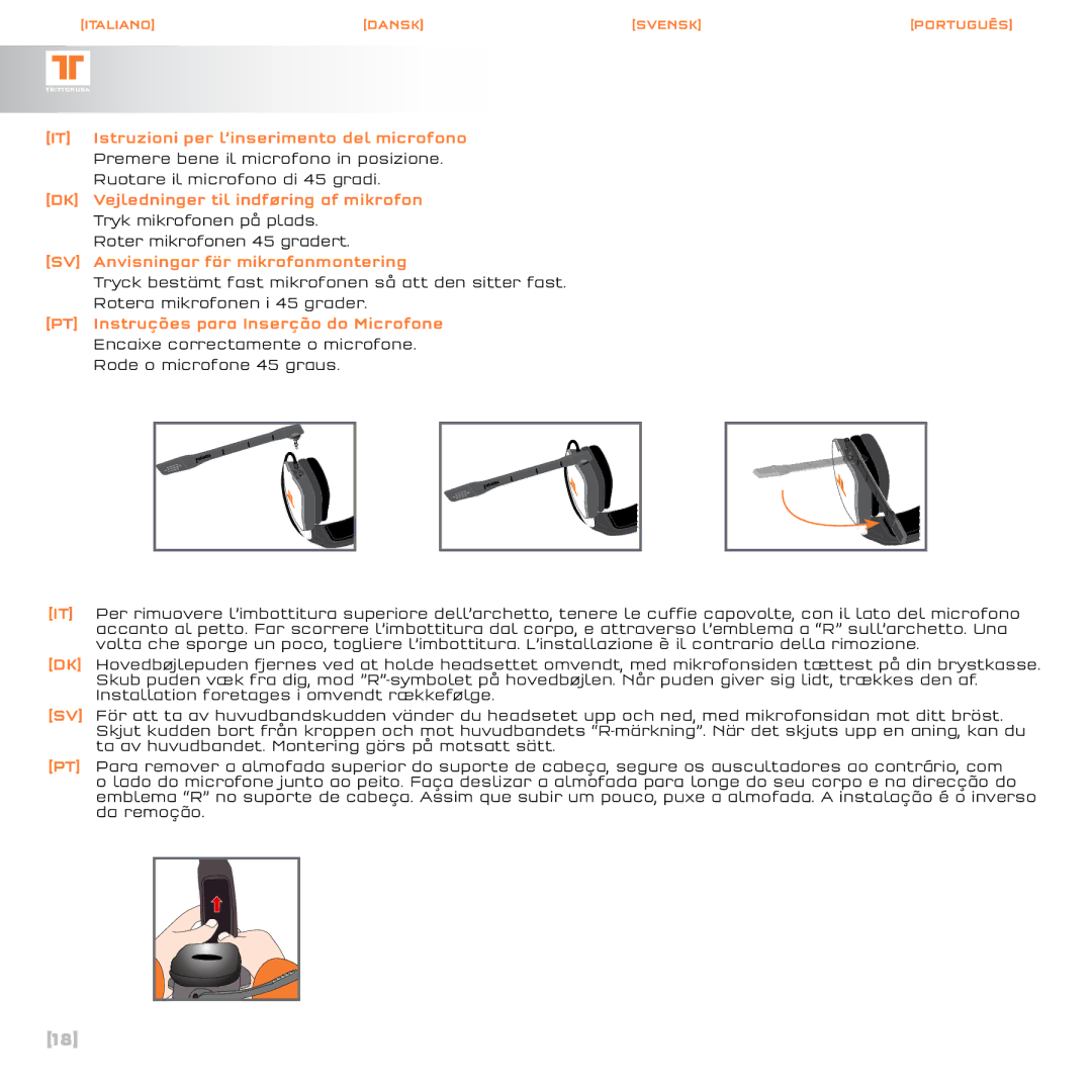 Tritton Technologies R03N763NR, Gaming Headset manual IT Istruzioni per l’inserimento del microfono 