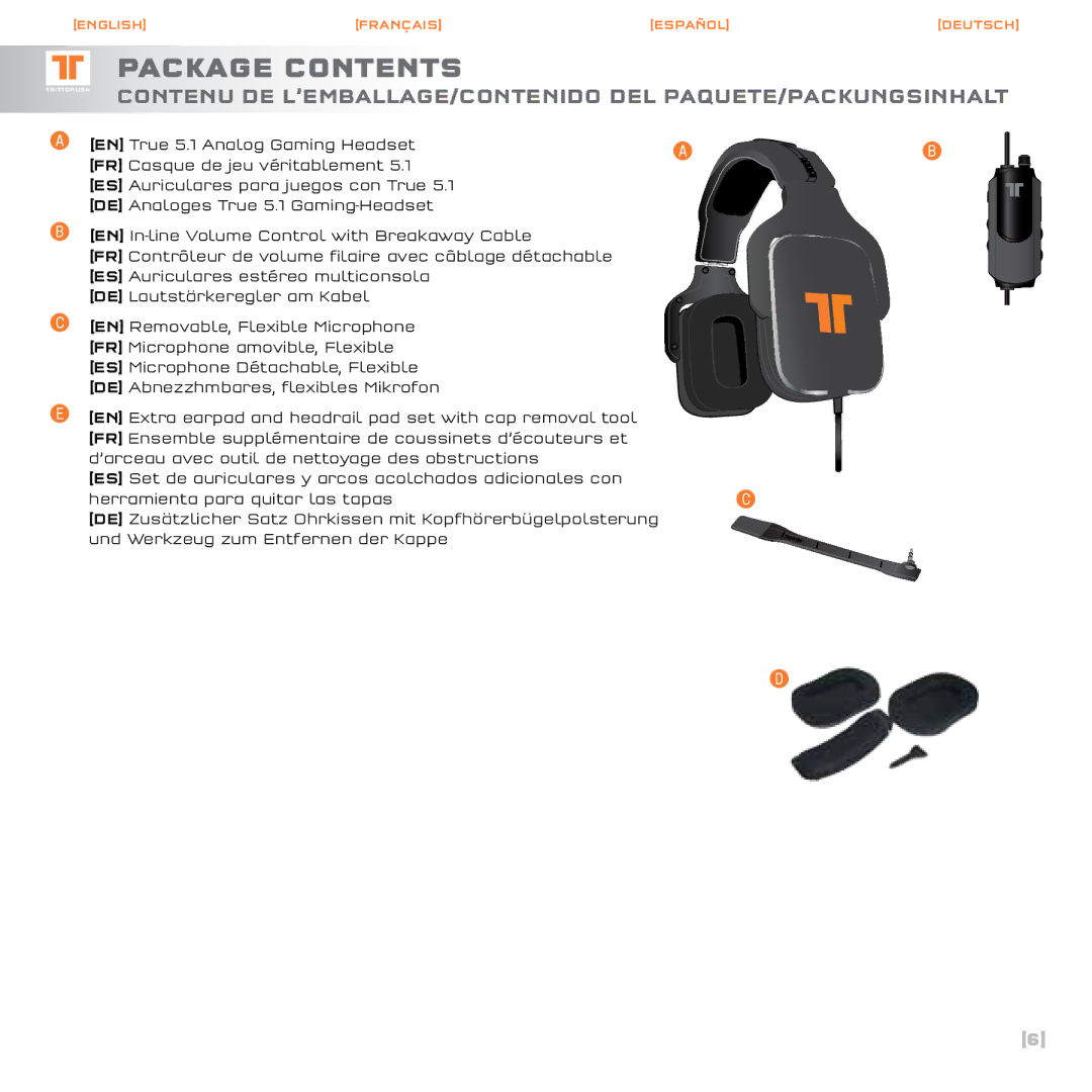 Tritton Technologies R03N763NR, Gaming Headset manual Package Contents 